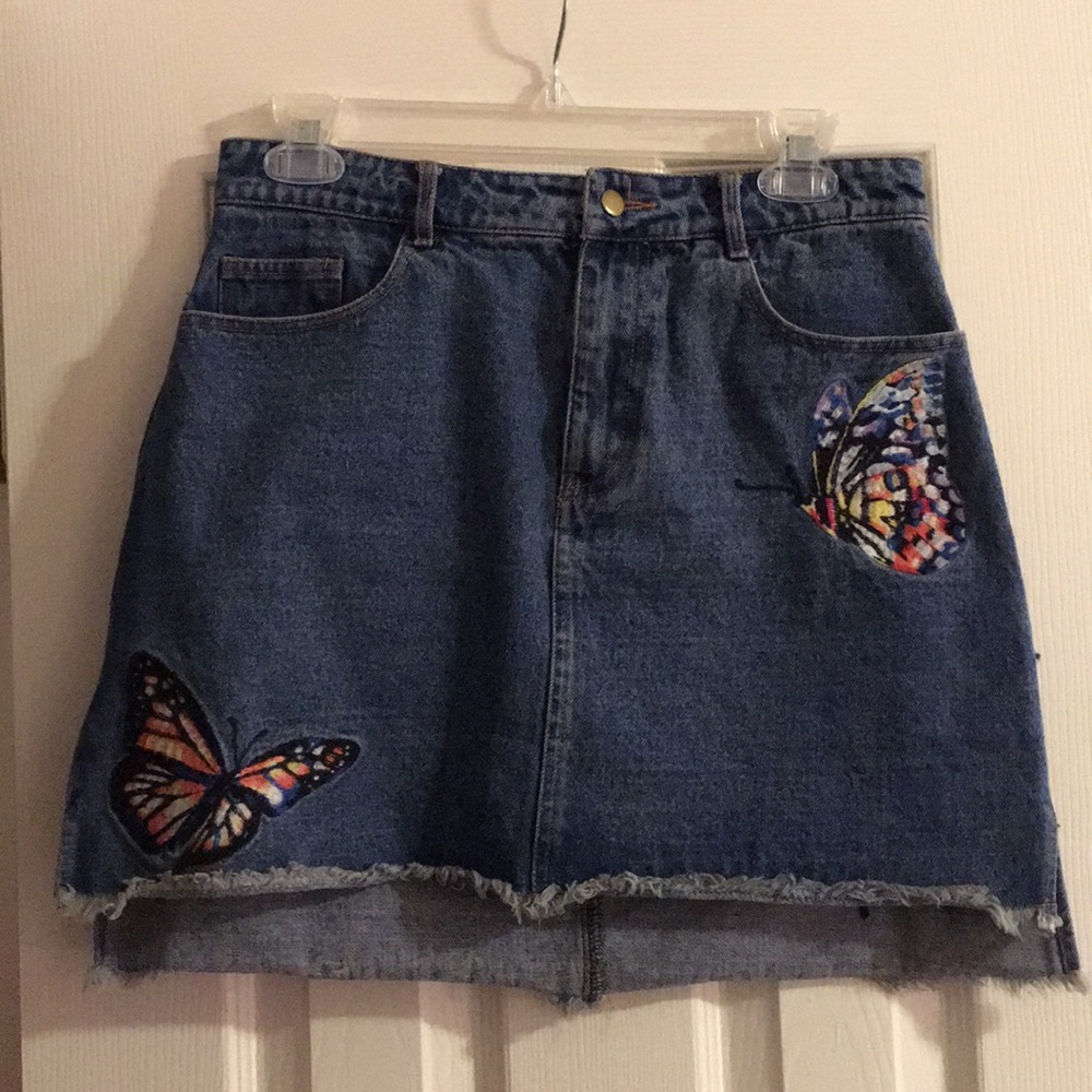 Embellished denim skirt